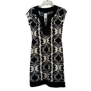 B. Darlin Dress Womens Size 9/10 Black Ivory Knee Length Stretchy Career Retro